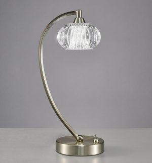 Franklite TL987 Ripple 1 light table lamp in satin nickel with ribbed glass