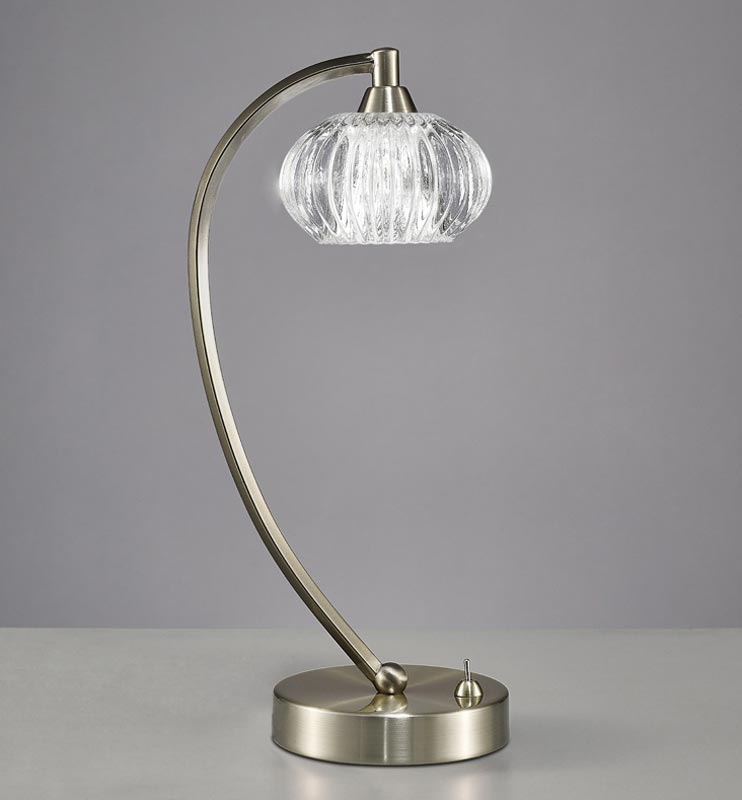 Elegant 1 Light Table Lamp Satin Nickel Ribbed Ripple Glass Shade