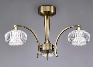 Franklite FL2336/3 Ripple 3 arm semi flush ceiling light in bronze with ribbed glass