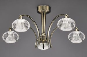 Franklite FL2336/5 Ripple 5 arm semi flush ceiling light in bronze with ribbed glass