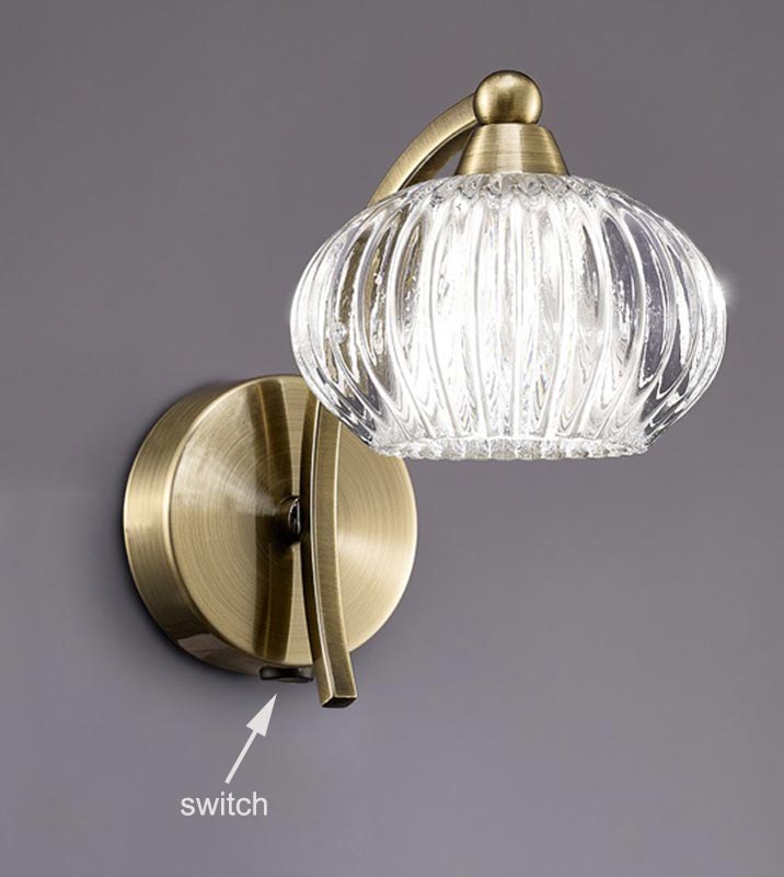 Elegant 1 Lamp Single Switched Wall Light Bronze Finish Ribbed Glass
