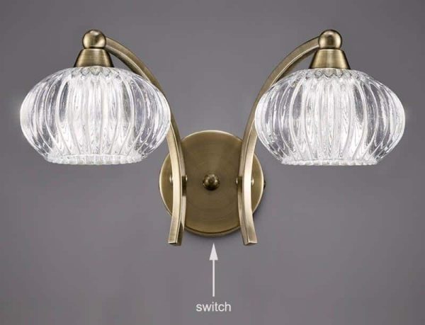 Franklite FL2336/2 Ripple twin switched wall light in bronze with ribbed glass