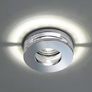 Mains Voltage Round Chrome IP65 Bathroom Down Light Crystal