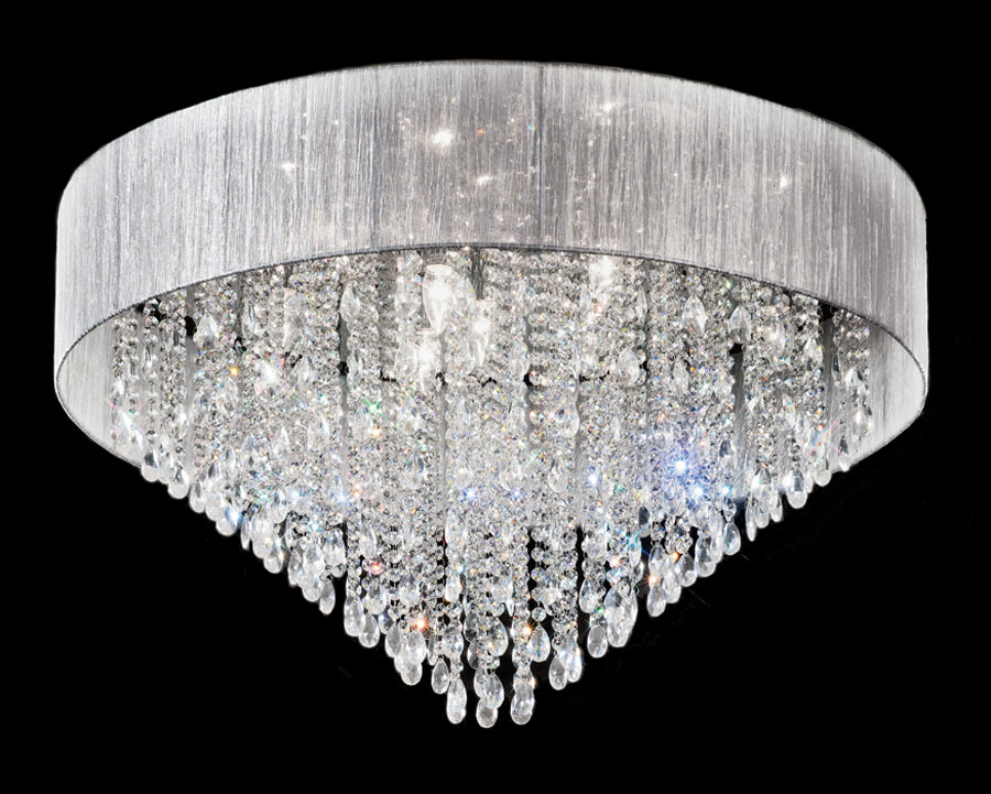 Art Deco Style 10 Lamp Flush Crystal Ceiling Light Chrome Silver Shade