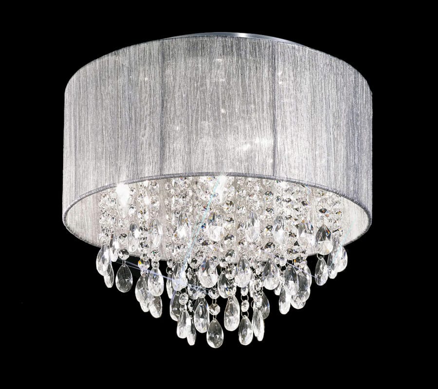 Contemporary 4 Lamp Flush Crystal Ceiling Light Chrome Silver Shade - Crystal Ceiling Lamp Silver