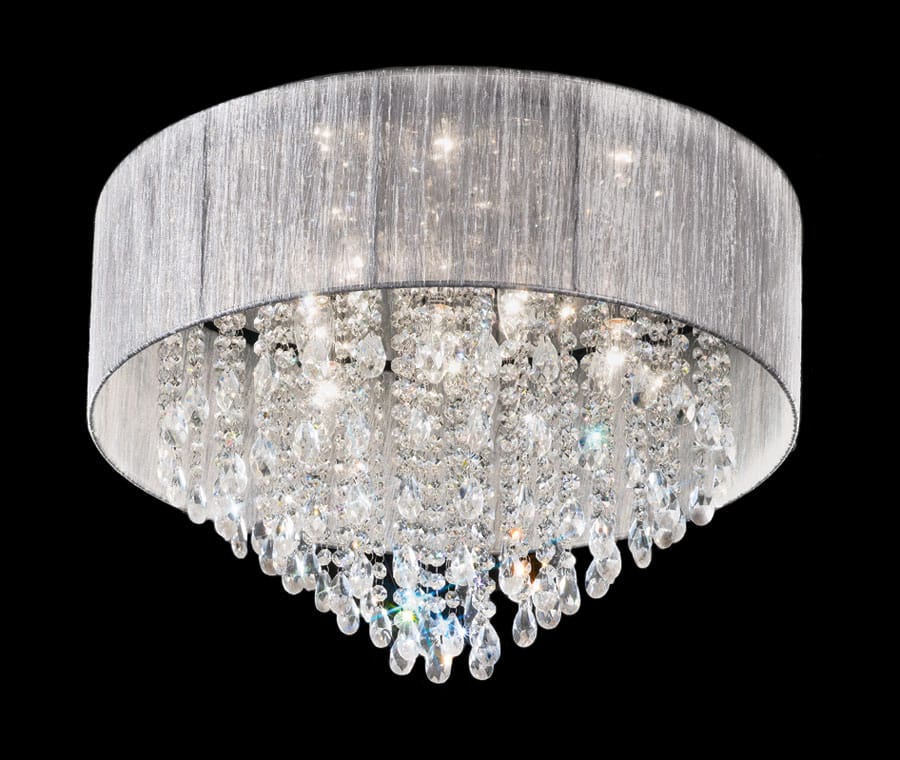 Art Deco Style 7 Lamp Flush Crystal Ceiling Light Chrome Silver Shade