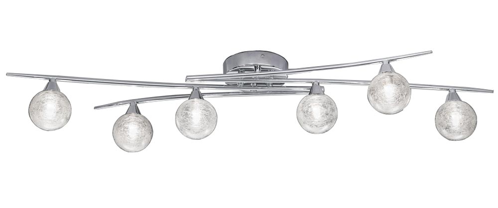 Contemporary 6 Lamp Flush Ceiling Light Chrome Spun Glass Shades