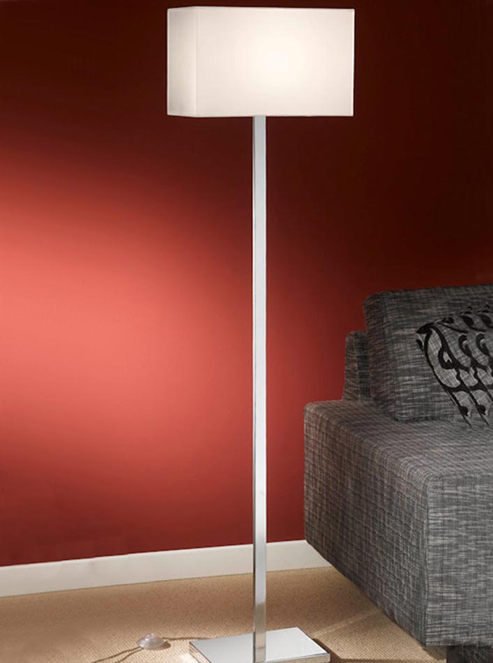 Quality 1 Light Floor Lamp Polished Chrome Rectangular Off White Shade