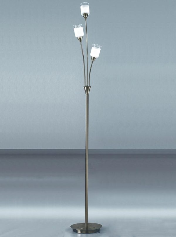 Stylish Satin Nickel 3 Light Floor Lamp Standard Acid Glass Shades