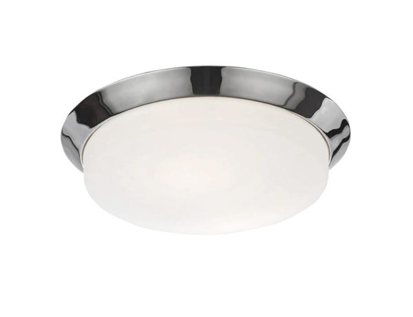 Small 2 Lamp Flush Bathroom Ceiling Light Chrome Matt Opal Glass IP44