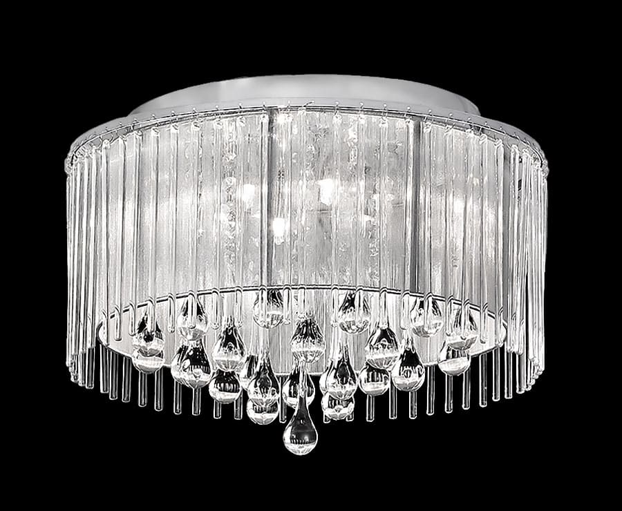 Stunning Flush 6 Lamp Ceiling Light Chrome Lurex Shade Glass Crystal