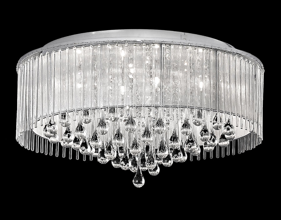 Stunning Flush 8 Lamp Ceiling Light Chrome Lurex Shade Glass Crystal