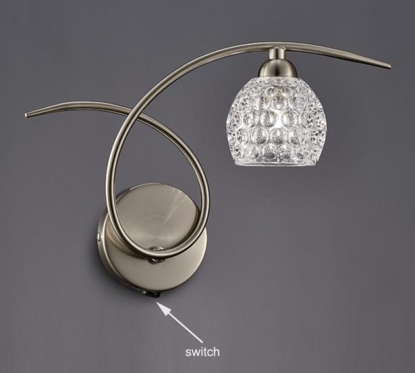 Franklite FL2347/1 Springa single switched wall light in satin nickel with dimpled glass shade