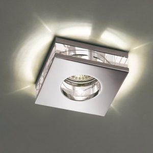 Mains Voltage Square Chrome IP65 Bathroom Down Light Crystal