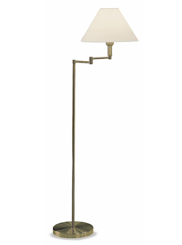 Quailty Swing Arm Floor Lamp Off White Fabric Shade Bronze Finish