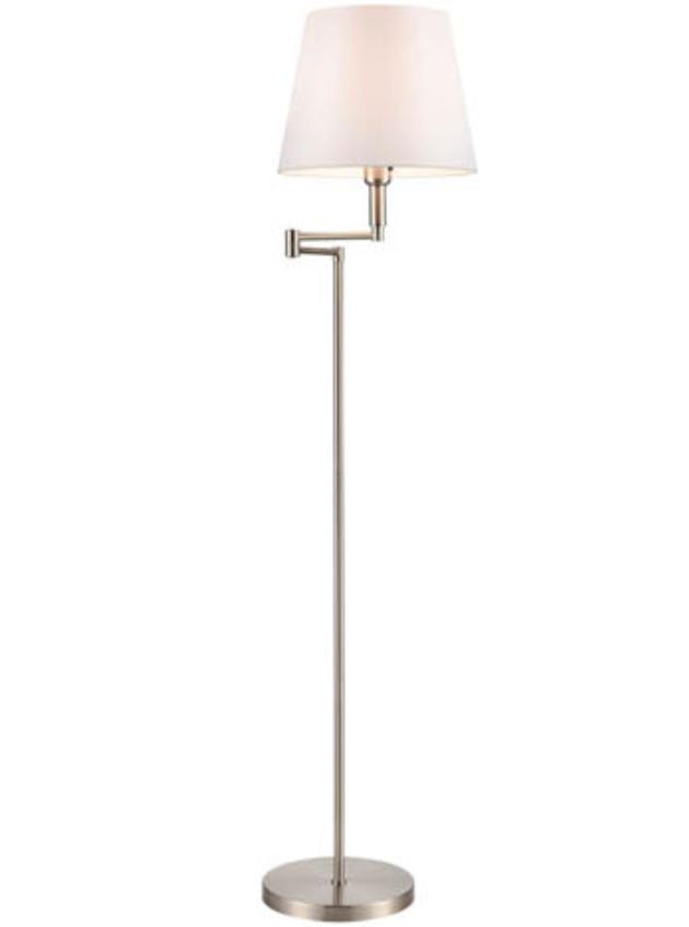 Quailty Swing Arm Floor Lamp Off White Fabric Shade Satin Nickel