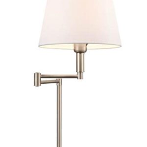 Quailty Swing Arm Table Lamp Off White Fabric Shade Satin Nickel