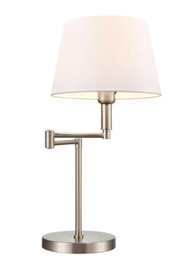 Quailty Swing Arm Table Lamp Off White Fabric Shade Satin Nickel