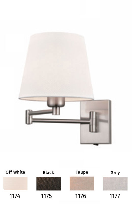 Switched Dual Hinged Swing Arm Wall Light Satin Nickel Shade Choice