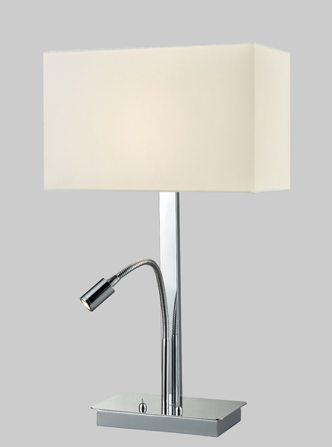 Chrome Table Lamp LED Reading Light Rectangular Off White Shade