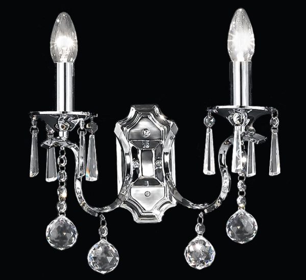 Magnificent 2 Light Twin High Quality Crystal Wall Light Polished Chrome