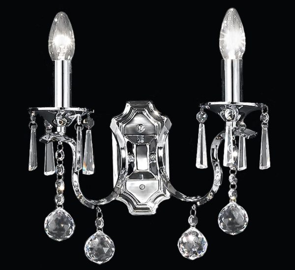 Franklite FL2155/2 Taffeta twin crystal wall light in polished chrome