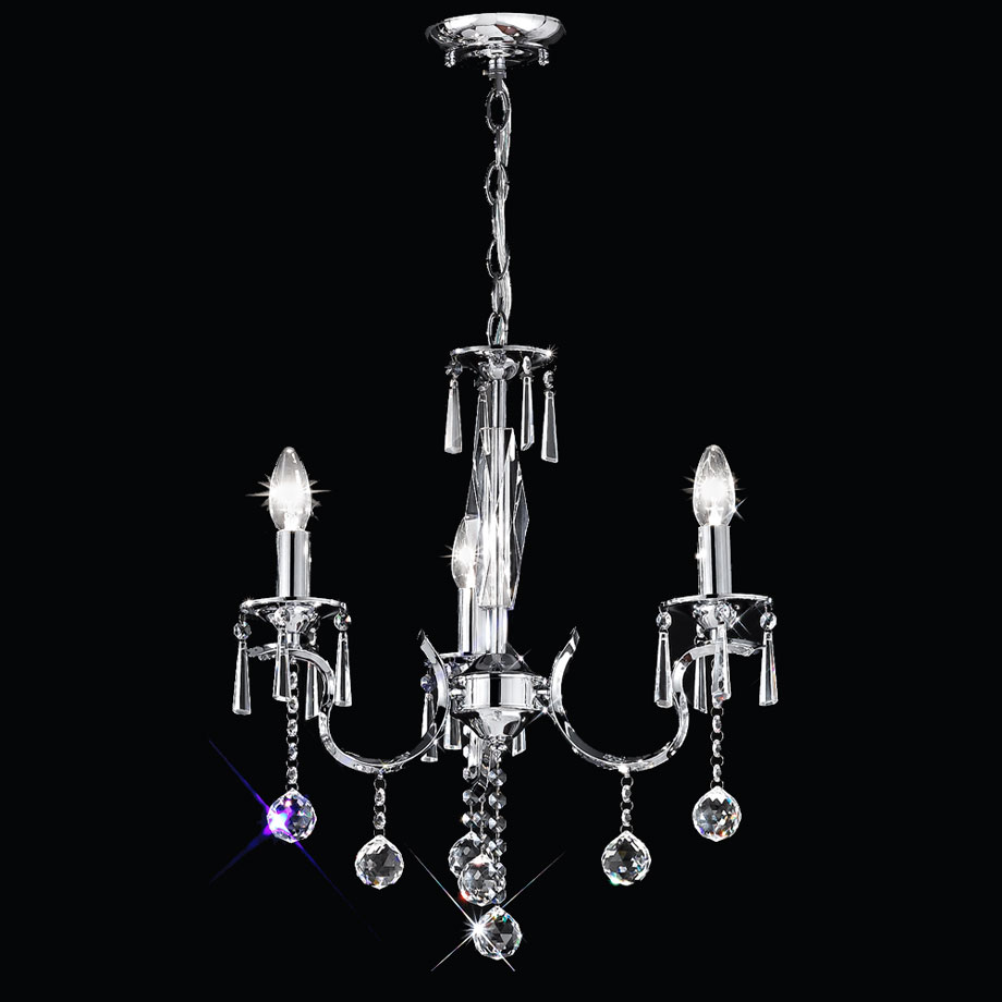 Magnificent 3 Light High Quality Crystal Chandelier Polished Chrome