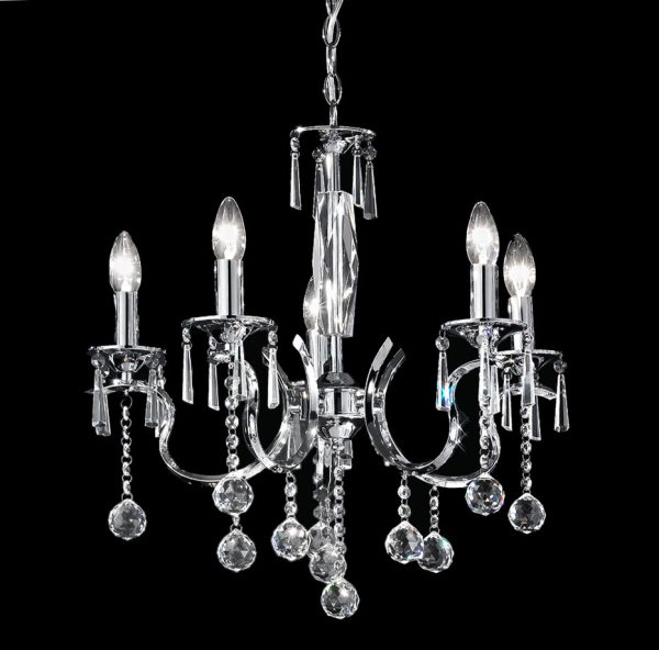Franklite FL2155/5 Taffeta 5 light crystal chandelier in polished chrome