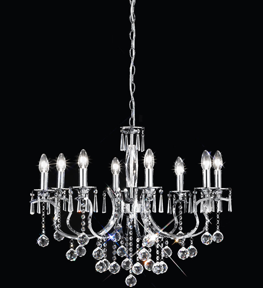 Quality Crystal Chandelier Polished Chrome, 8 Light Crystal And Chrome Chandelier