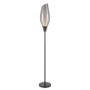 Contemporary 1 light floor lamp in matt black with smoked glass taper shade