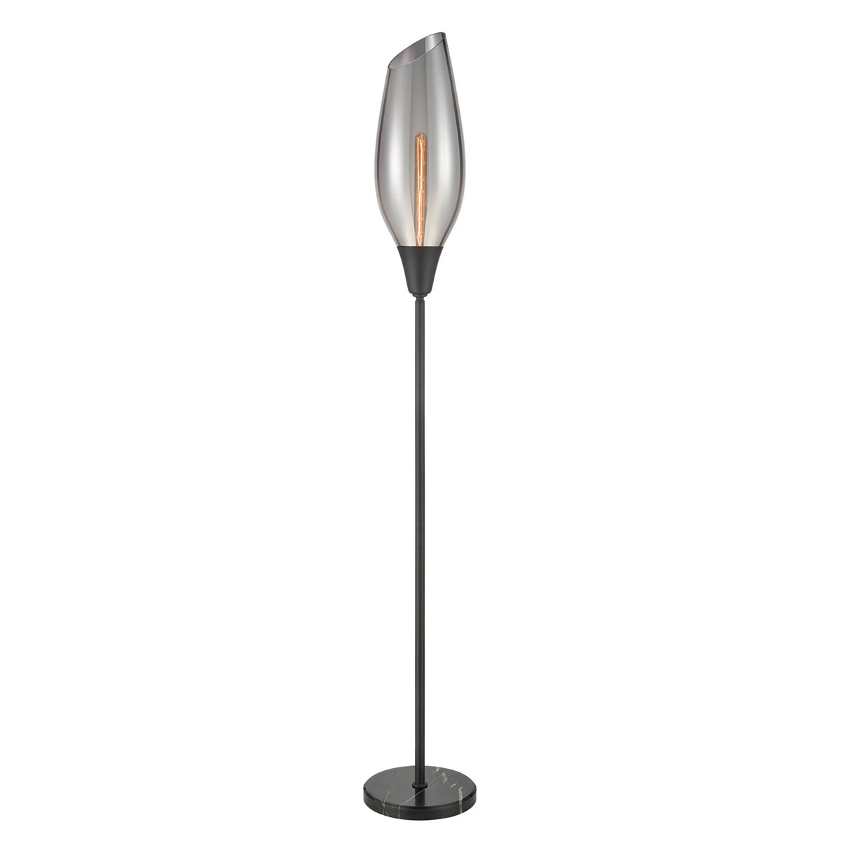 Contemporary 1 Light Floor Lamp Matt Black Smoked Glass Taper Shade