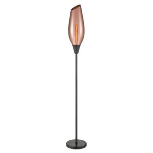 Contemporary 1 light floor lamp in matt black with copper glass taper shade
