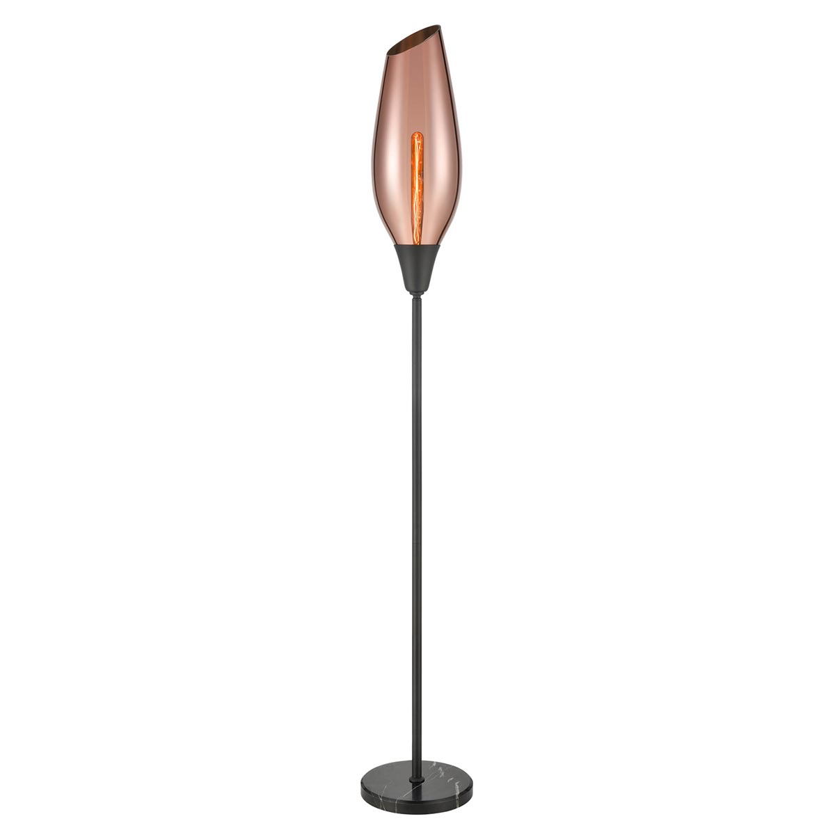 Contemporary 1 Light Floor Lamp Matt Black Copper Glass Taper Shade