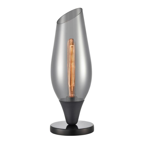 Contemporary 1 light table lamp in matt black with smoked glass taper shade