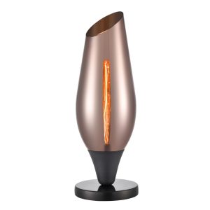 Contemporary 1 light table lamp in matt black with copper glass taper shade