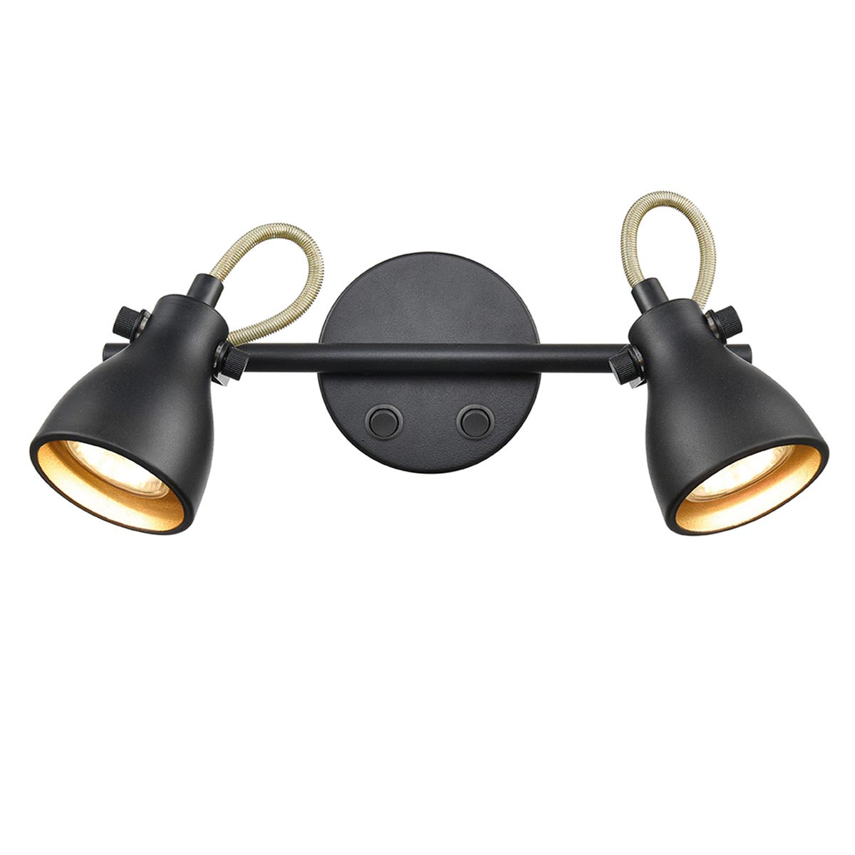 Retro Style Switched 2 Lamp Twin Wall Spot Light Matt Black & Gold