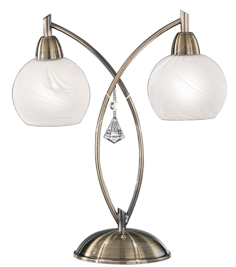 Modern 2 Light Table Lamp Bronze Finish Alabaster Effect Glass Crystal