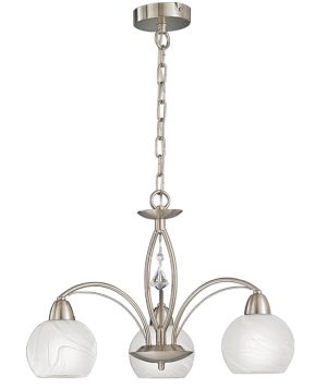 Franklite FL2277/3 Thea 3 arm ceiling light in satin nickel alabaster glass shades