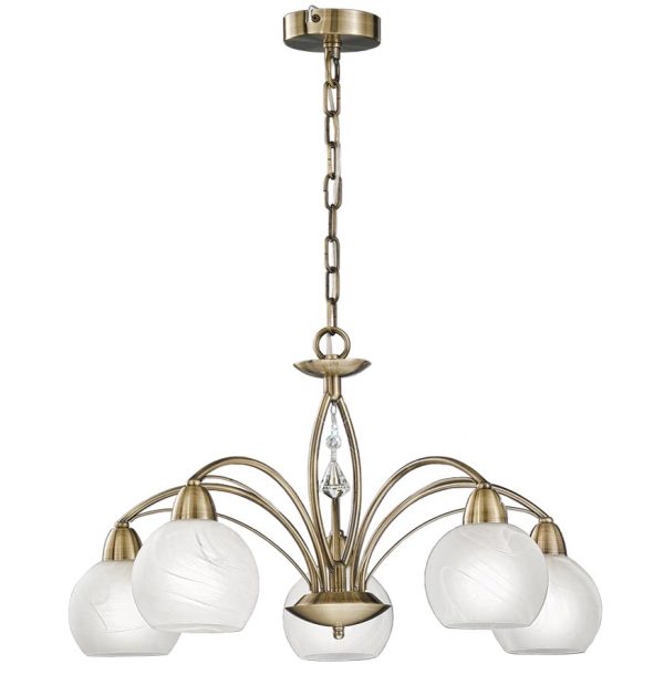 Franklite FL2278/5 Thea 5 arm ceiling light in bronze with alabaster glass shades