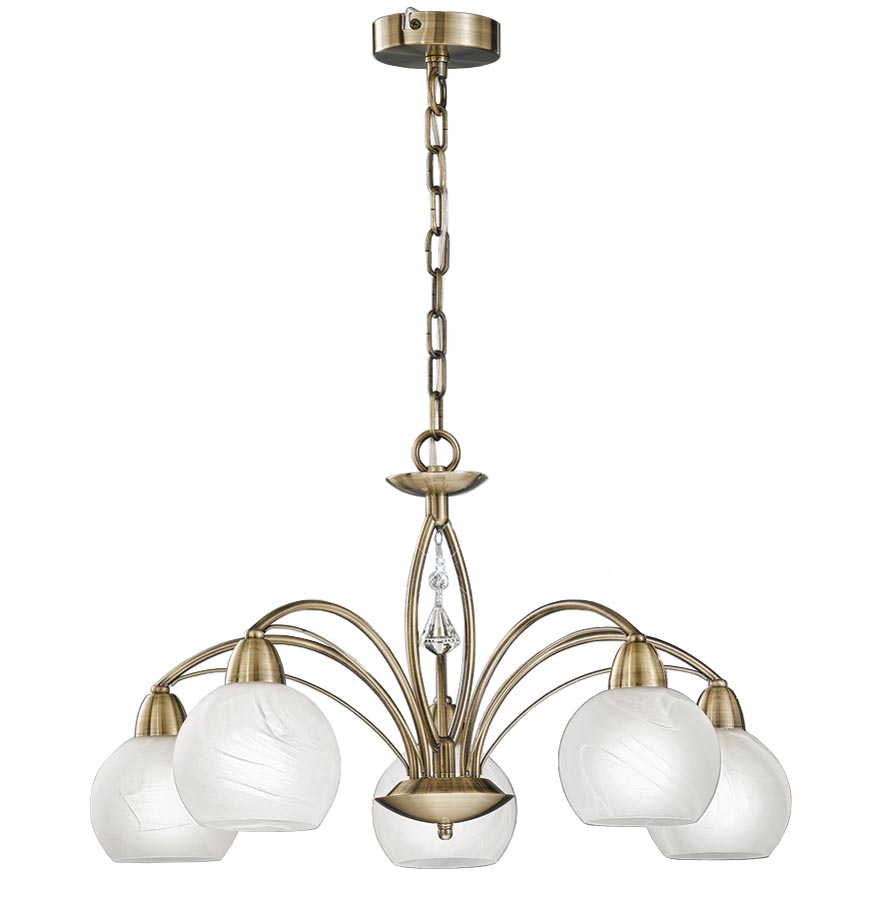 Modern 5 Arm Chandelier Bronze Finish Alabaster Effect Glass Crystal