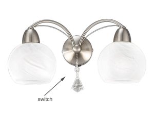 Franklite FL2277/2 Thea twin switched wall light in satin nickel finish with alabaster glass shades