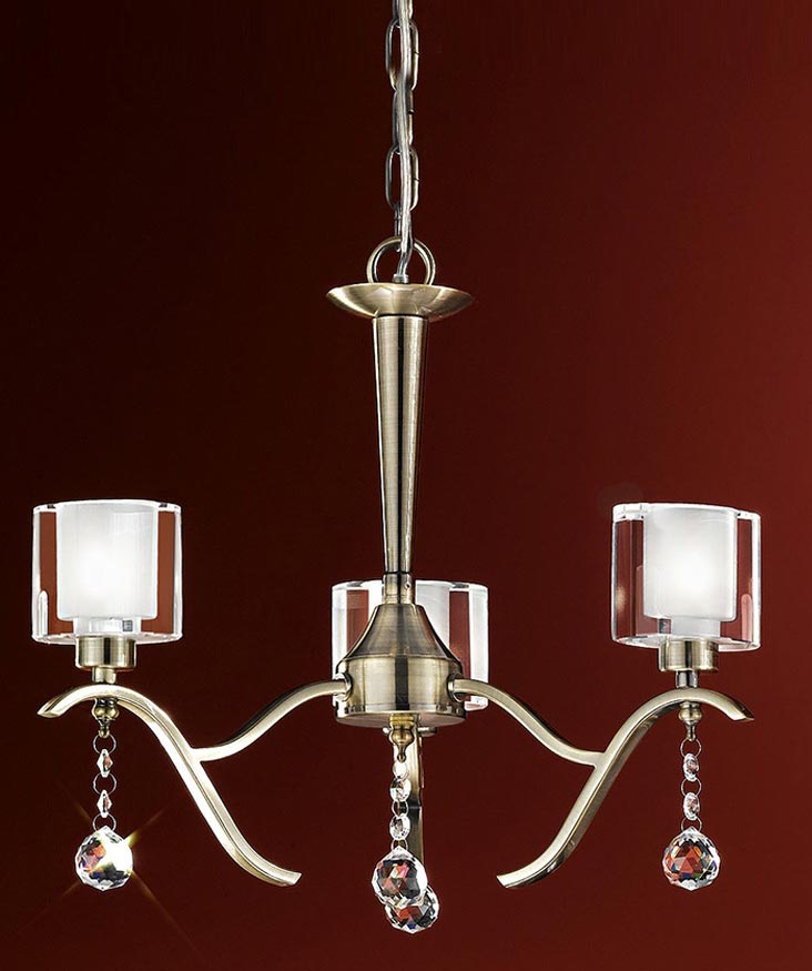 Modern 3 Light Dual Mount Chandelier Bronze Finish Crystal Drops