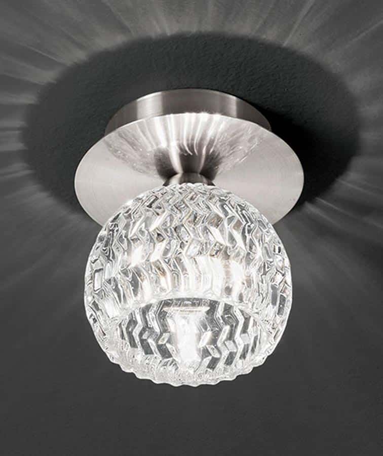 Modern 1 Light Flush Mount Ceiling Light Satin Nickel Cut Glass Shade