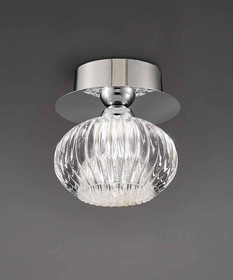 Modern 1 Light Flush Mount Ceiling Light Chrome Ribbed Glass Shade