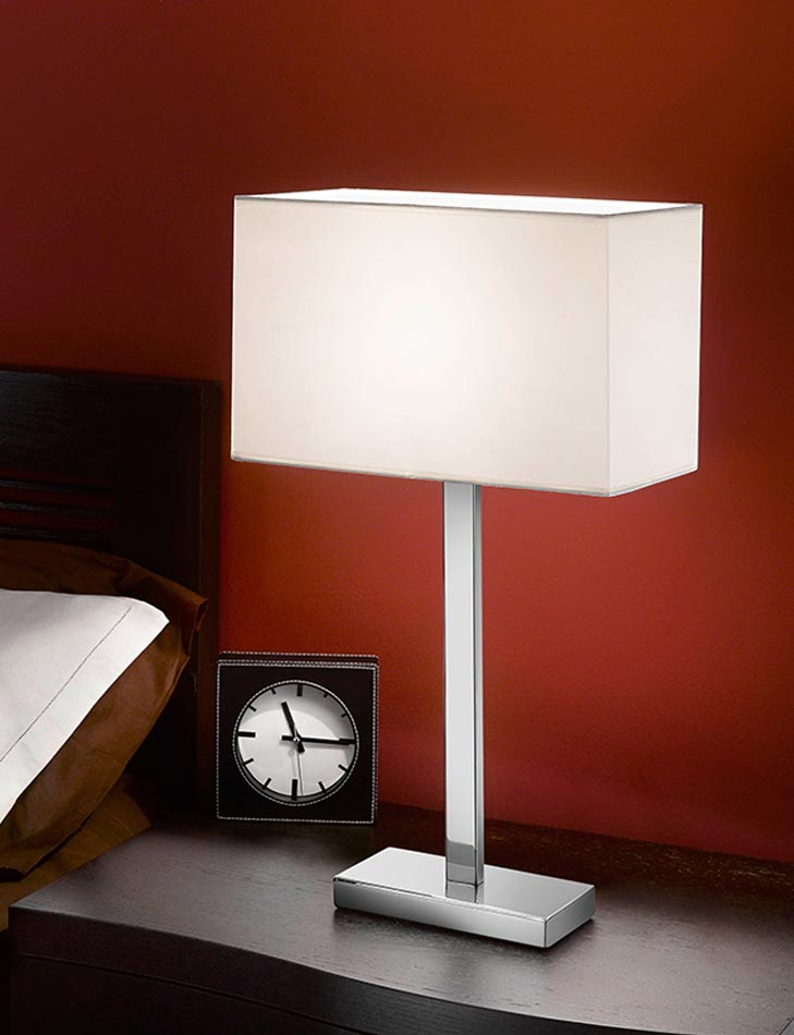 Quality 1 Light Table Lamp Polished Chrome Rectangular Off White Shade