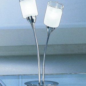 Stylish Satin Nickel Finish 2 Light Table Lamp With Acid Glass Shades
