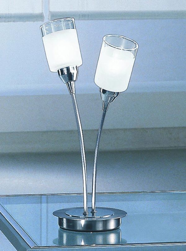 Stylish Satin Nickel Finish 2 Light Table Lamp With Acid Glass Shades