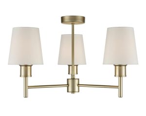 Franklite FL2389/3/1123 Turin 3 arm semi flush ceiling light matt gold cream fabric shades