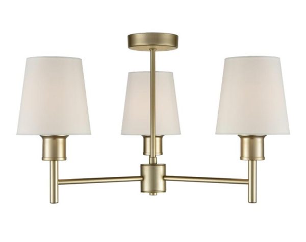 Franklite FL2389/3/1123 Turin 3 arm semi flush ceiling light matt gold cream fabric shades