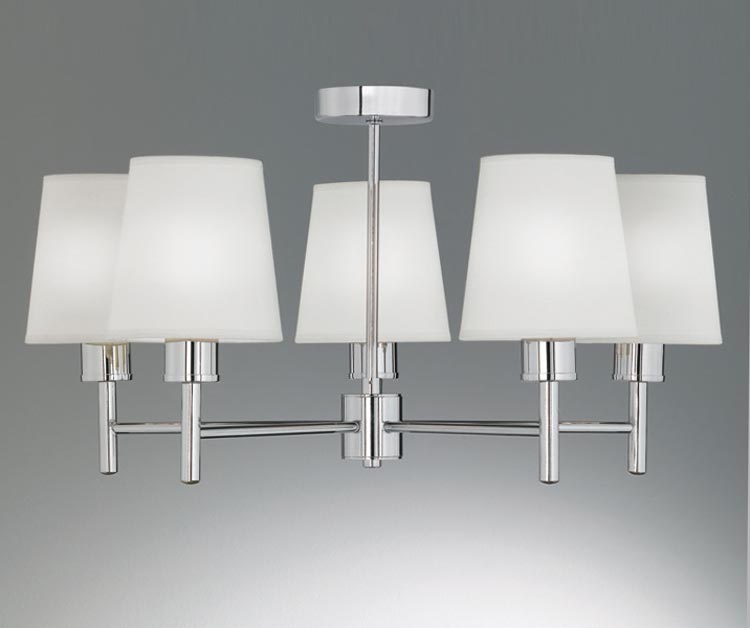 Elegant 5 Arm Semi Flush Ceiling Light Chrome Cream Fabric Shades